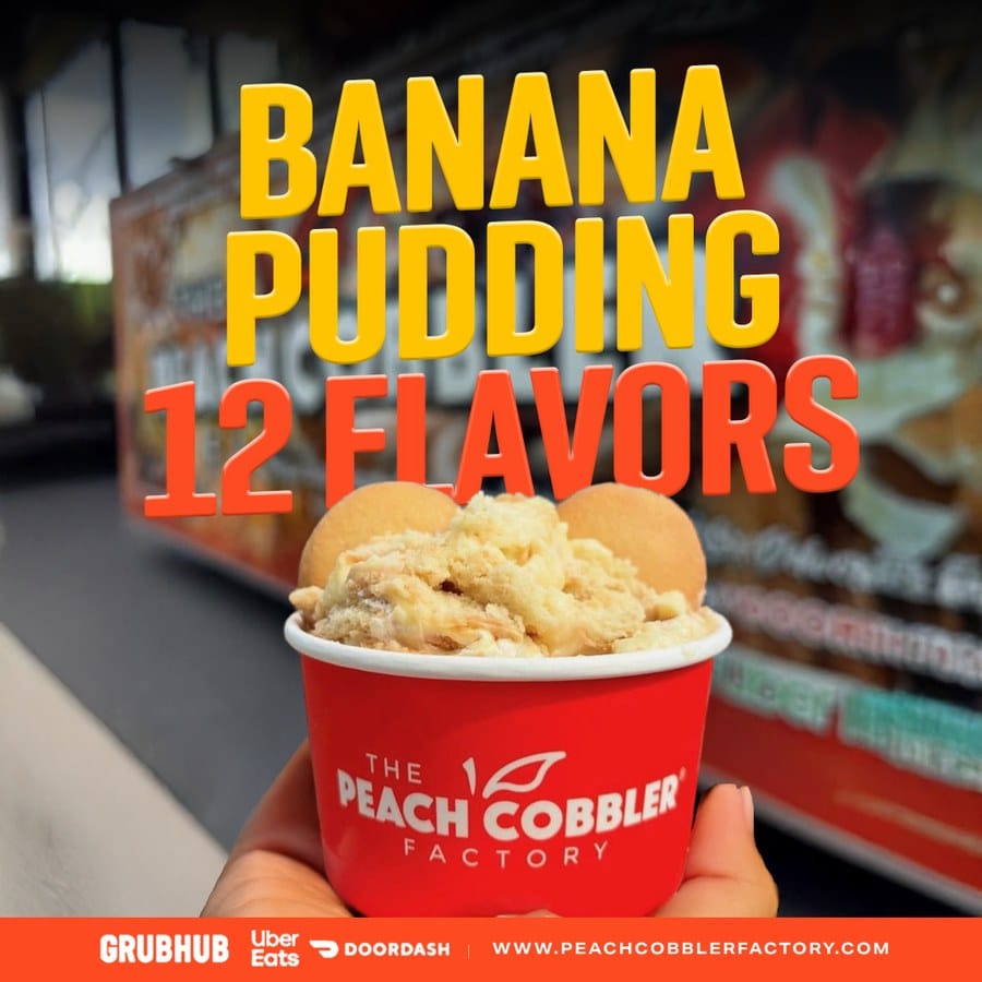A cup of banana pudding from The Peach Cobbler Factory at The Pavilions at Talking Stick in Scottsdale